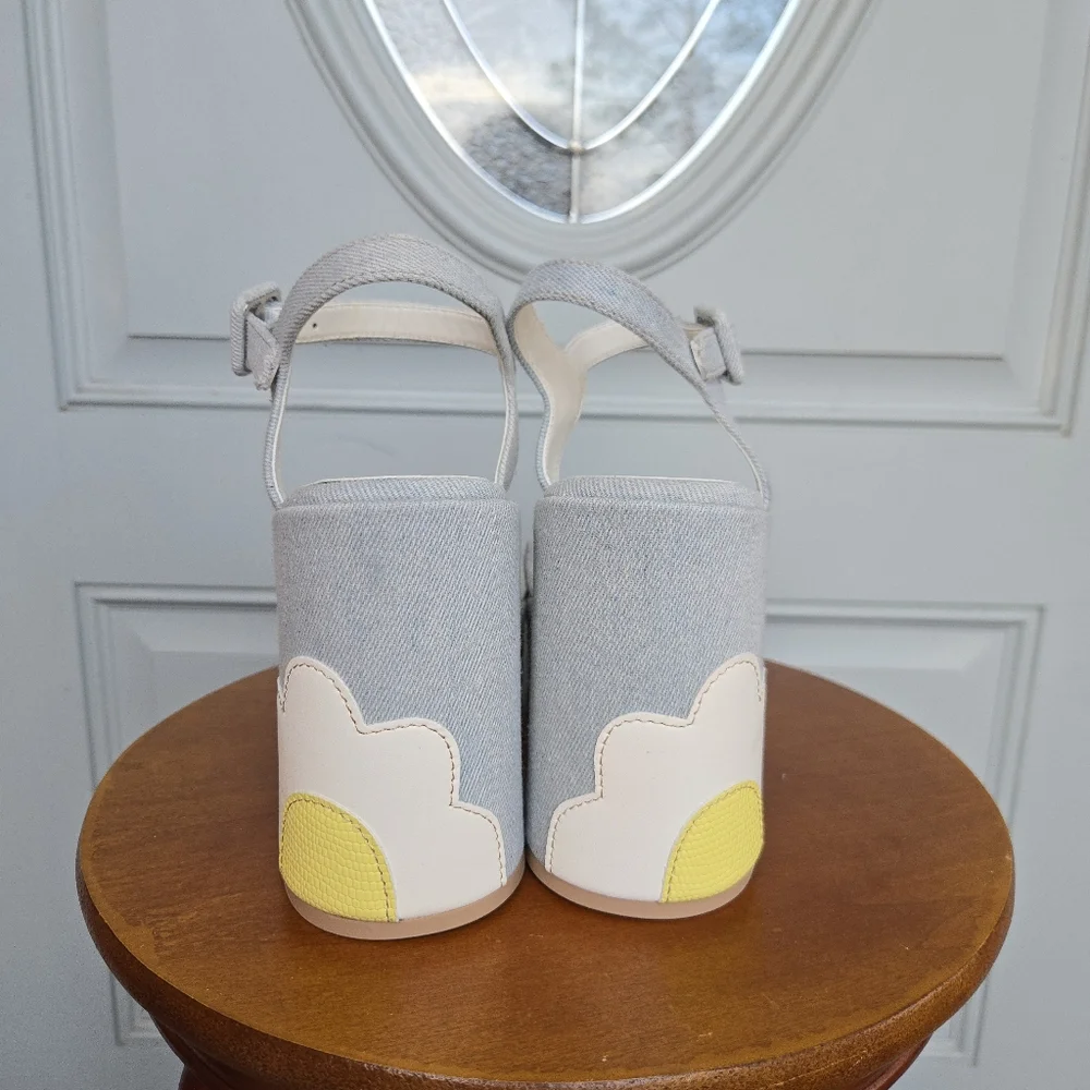 Light Blue Denim Platform Sandals with Yellow Daisy Accent